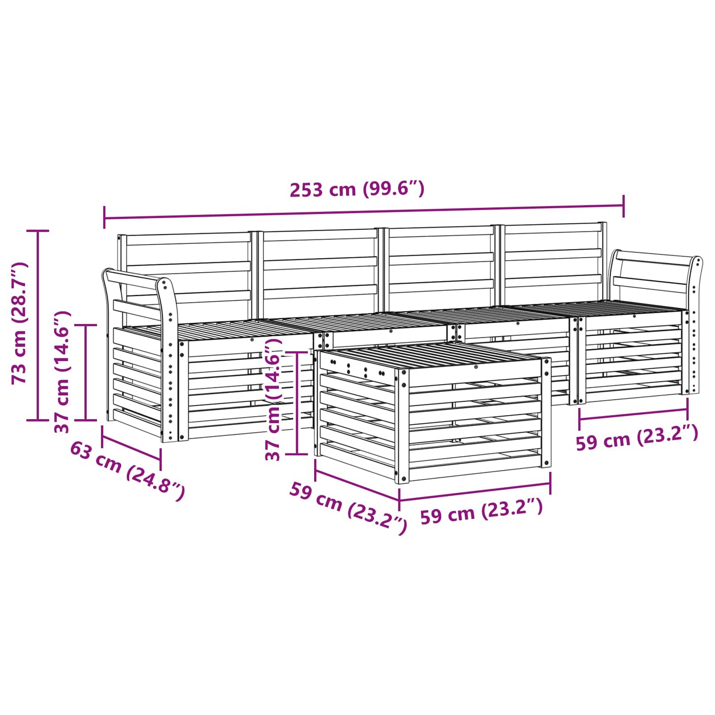 vidaXL Outdoor Sofa Set 5 pcs White Solid Acacia Wood