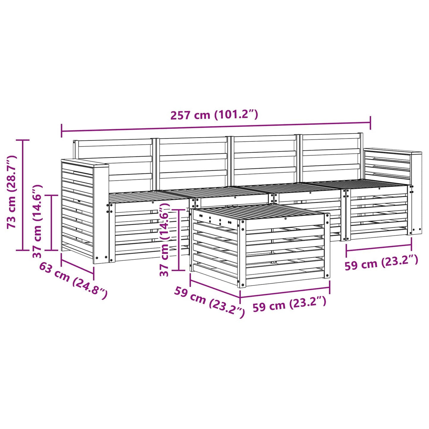 vidaXL Outdoor Sofa Set 5 pcs White Solid Acacia Wood