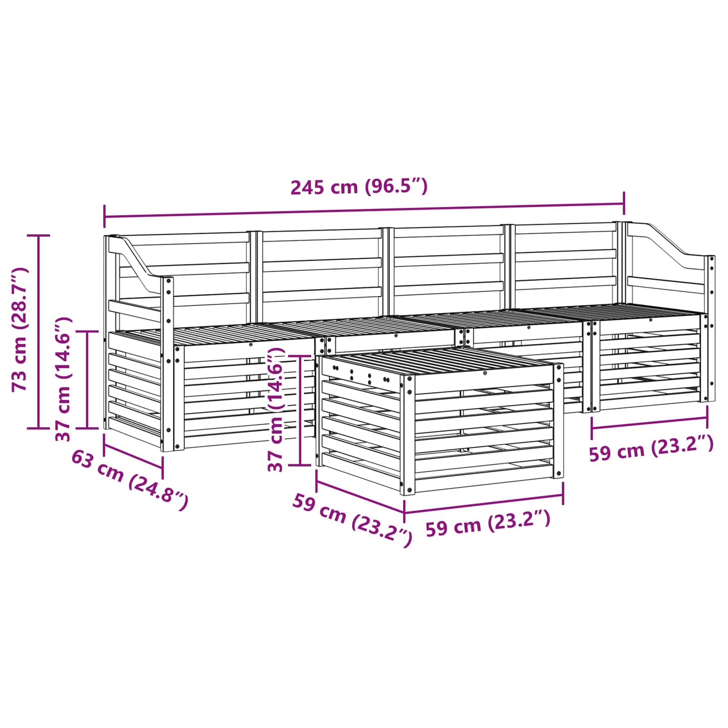 vidaXL Outdoor Sofa Set 5 pcs White Solid Acacia Wood