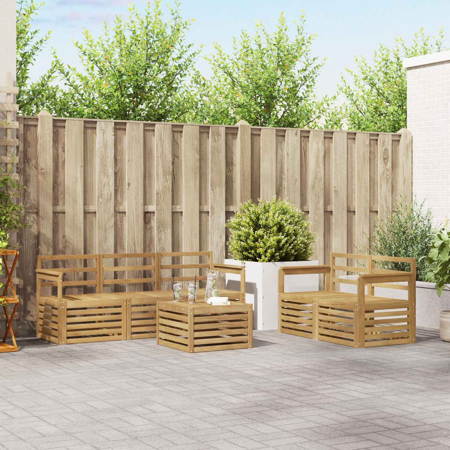 vidaXL Outdoor Sofa Set 6 pcs White Solid Acacia Wood