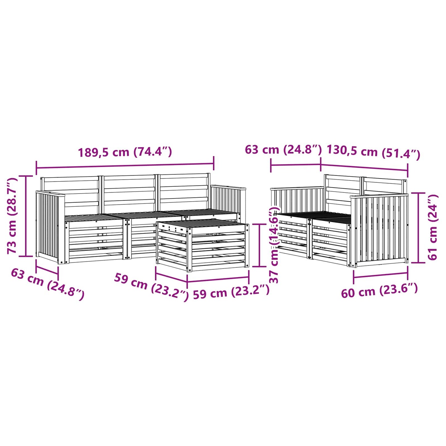vidaXL Sofa Sets Solid Acacia Wood