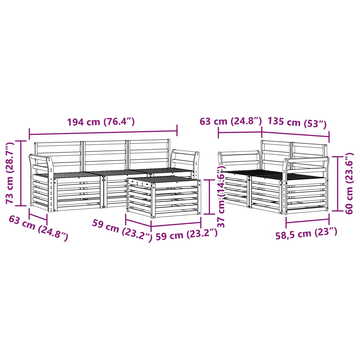 vidaXL Sofa Sets Solid Acacia Wood