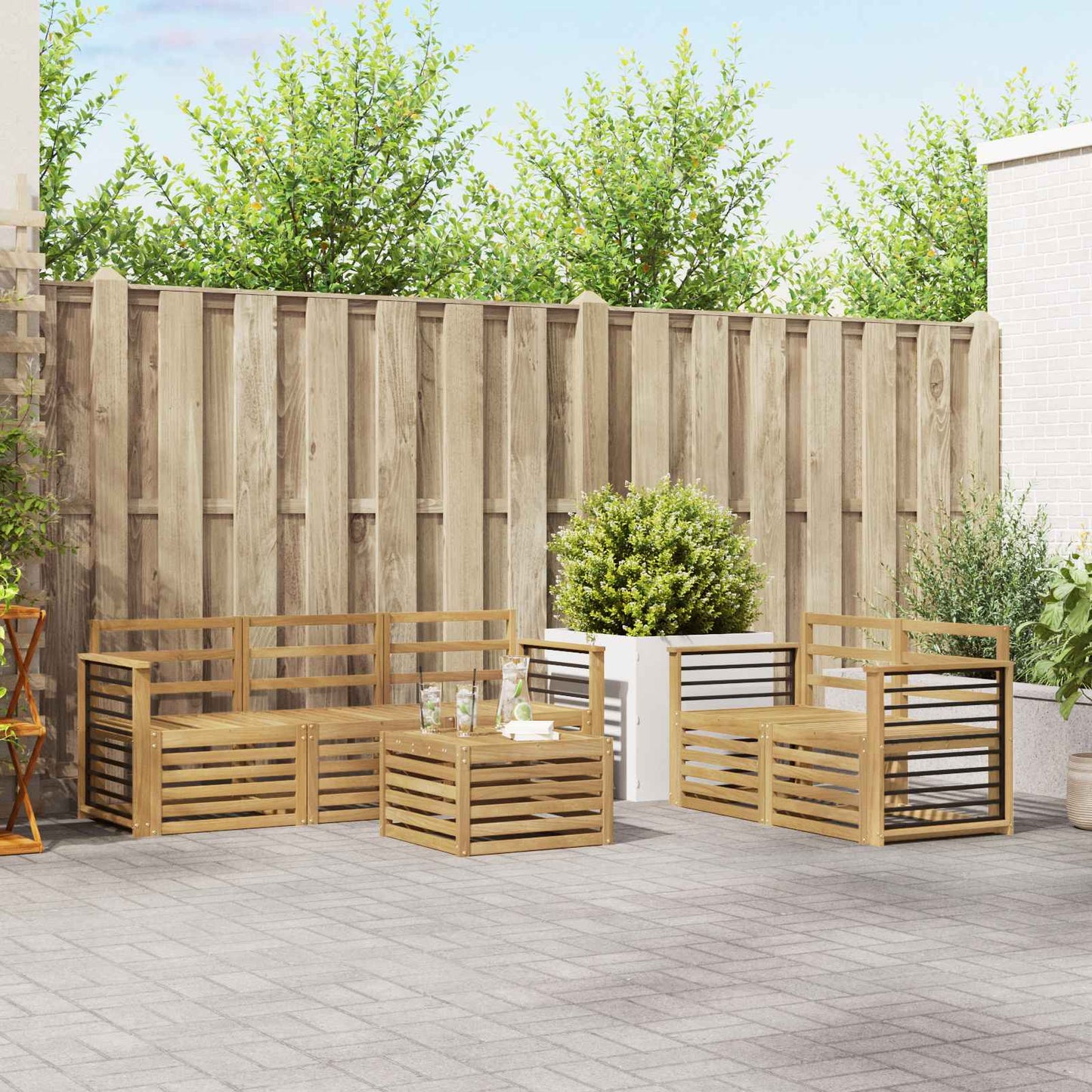 vidaXL Outdoor Sofa Set 6 pcs White Solid Acacia Wood