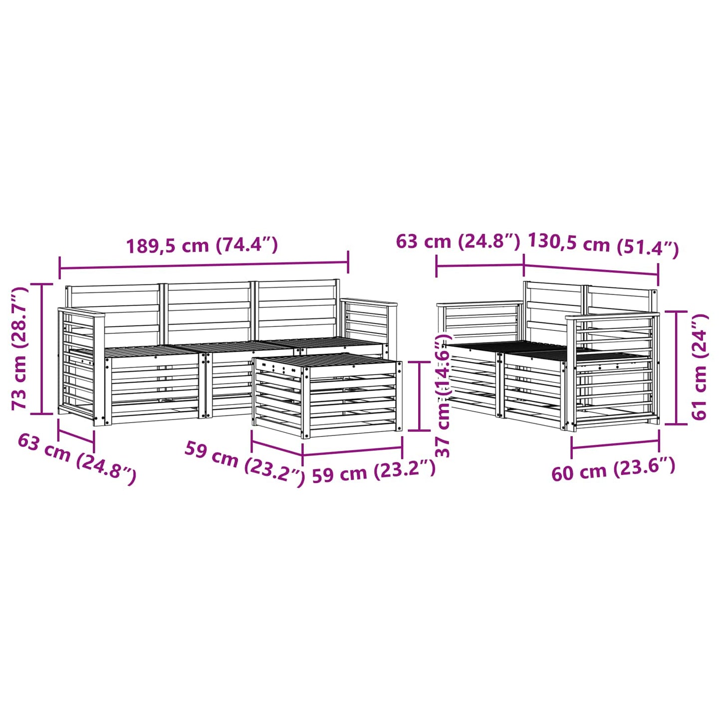 vidaXL Outdoor Sofa Set 6 pcs White Solid Acacia Wood