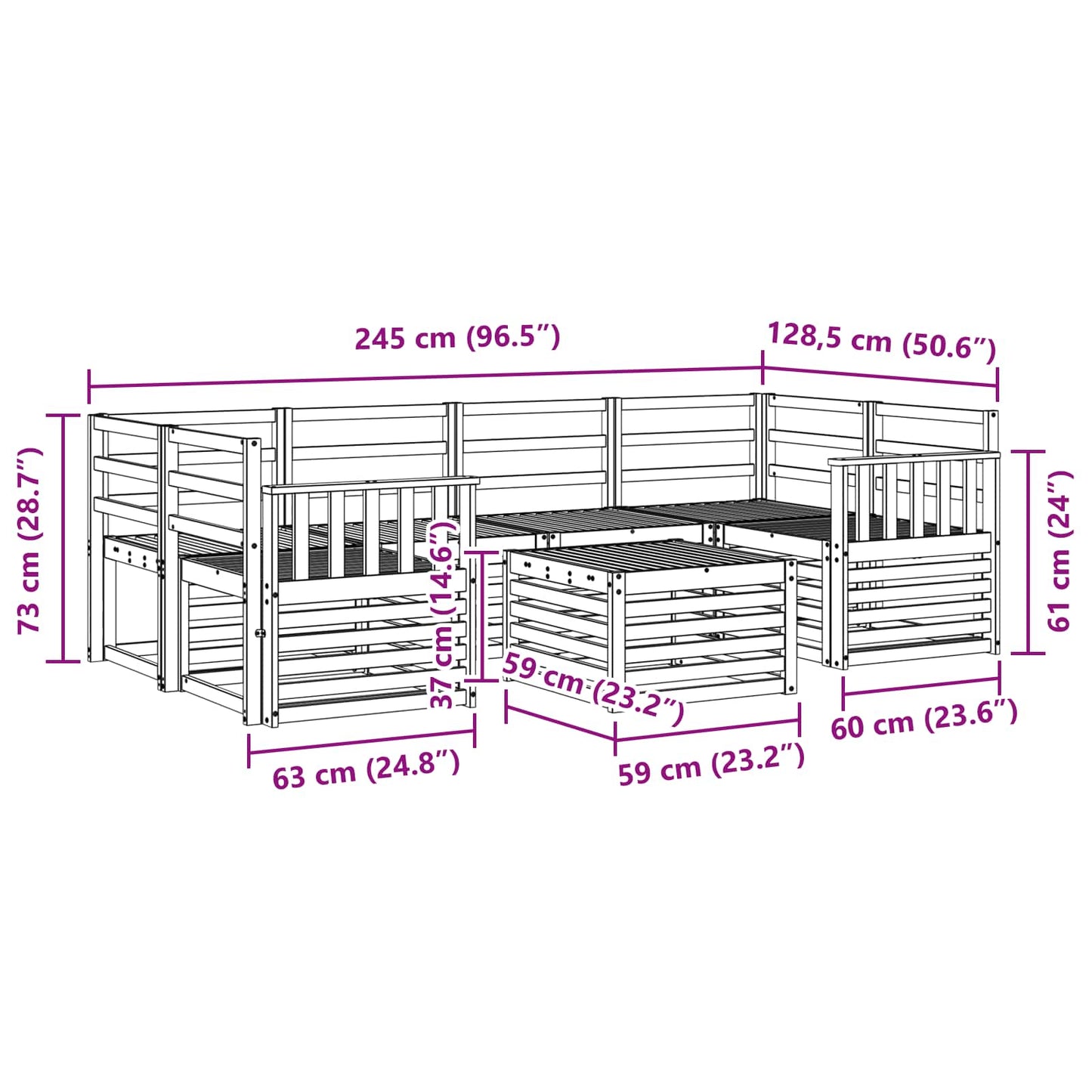 vidaXL Outdoor Sofa Set 7 pcs White Solid Acacia Wood