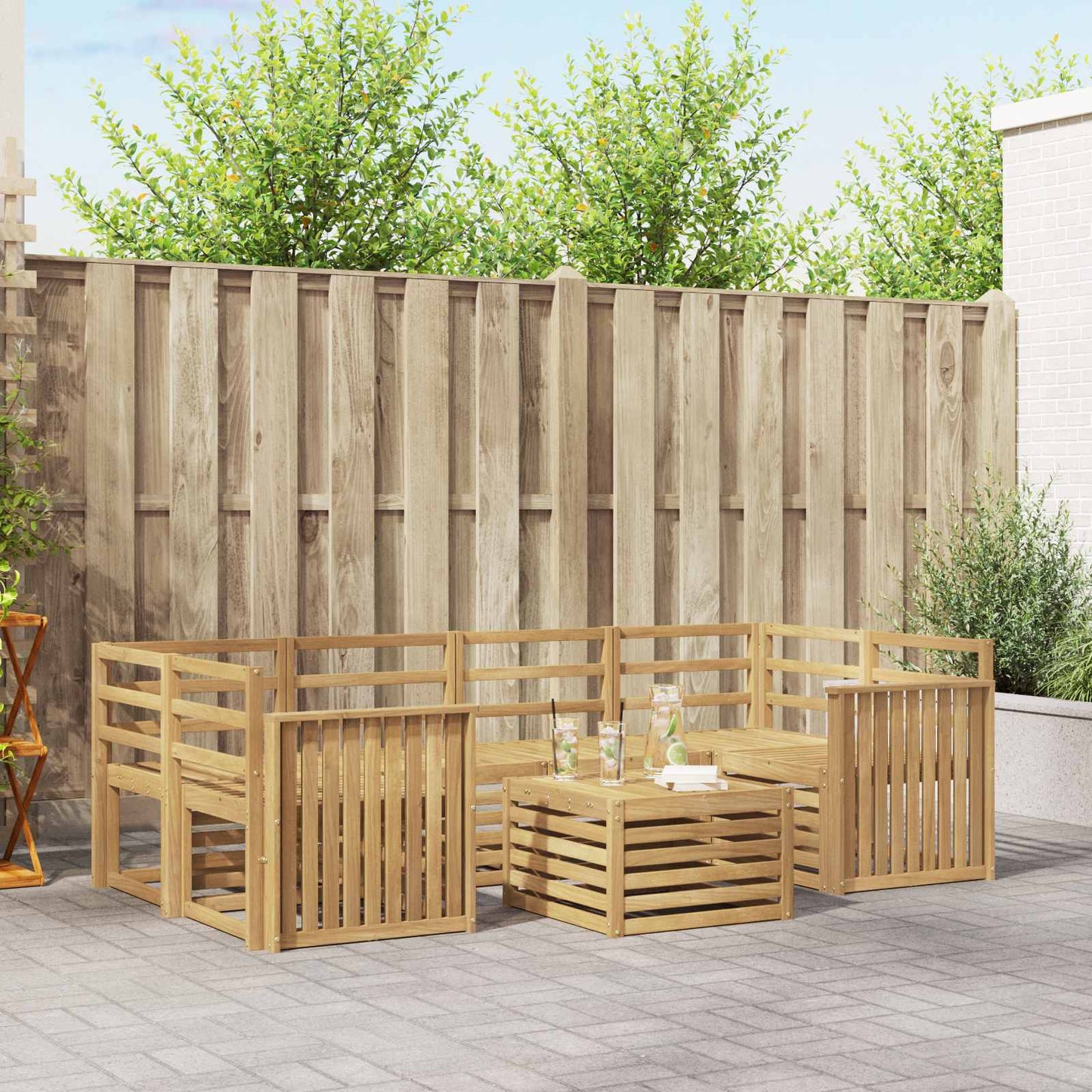 vidaXL Outdoor Sofa Set 7 pcs White Solid Acacia Wood