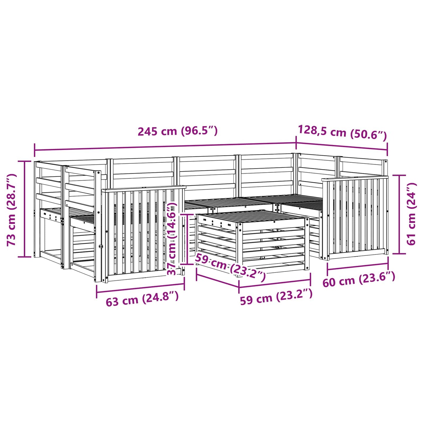 vidaXL Outdoor Sofa Set 7 pcs White Solid Acacia Wood