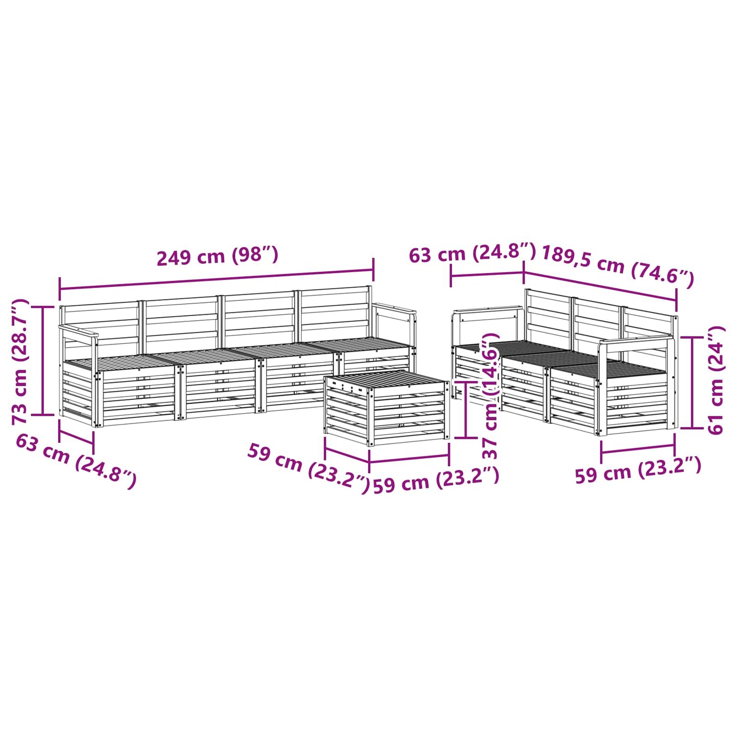 vidaXL Sofa Sets Solid Acacia Wood