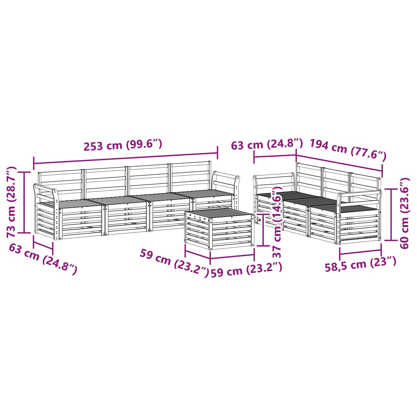 vidaXL Sofa Sets Solid Acacia Wood