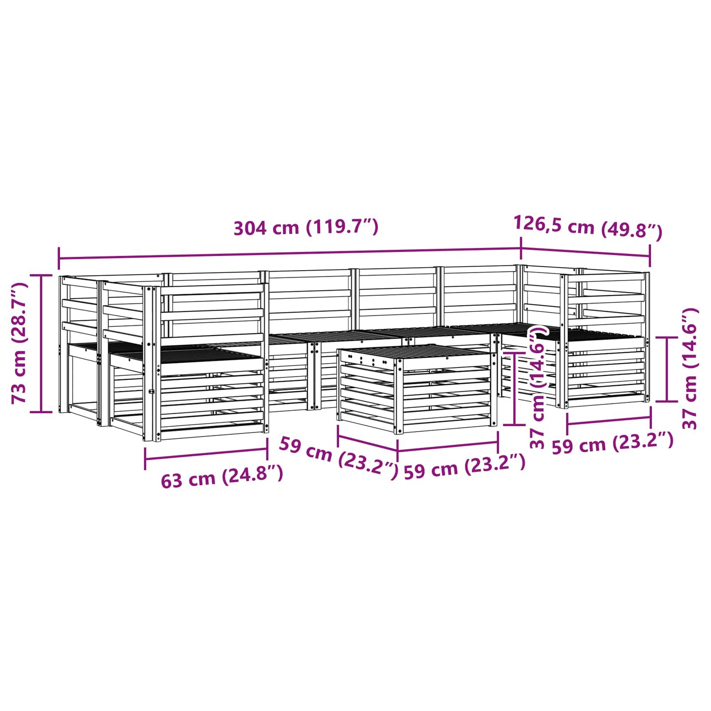 vidaXL Outdoor Sofa Set 8 pcs White Solid Acacia Wood