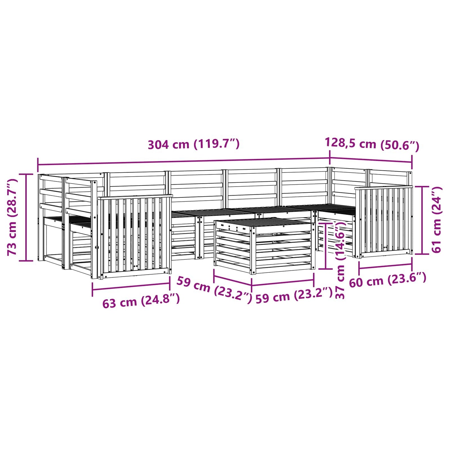 vidaXL Outdoor Sofa Set 8 pcs White Solid Acacia Wood