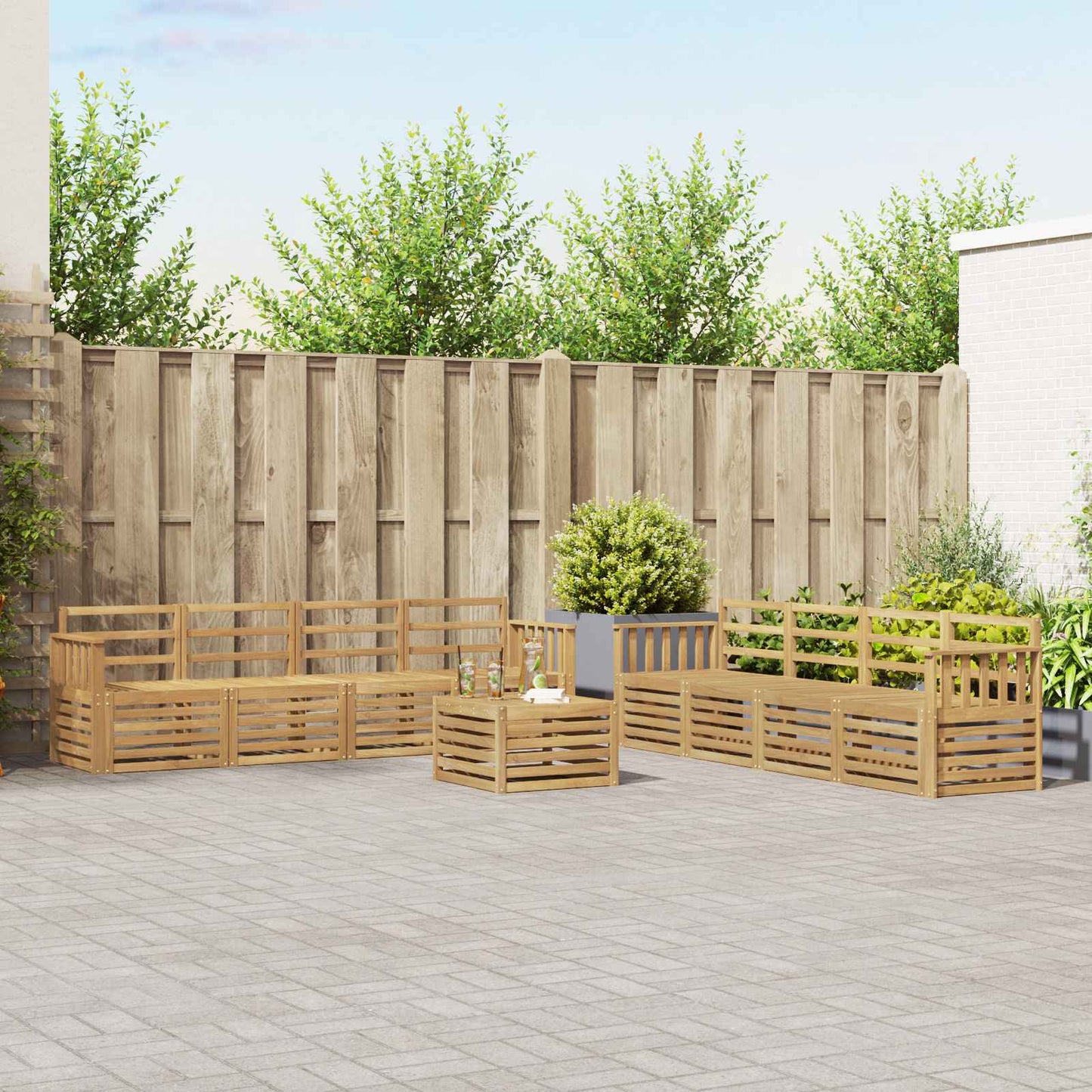 vidaXL Outdoor Sofa Set 9 pcs White 59 x 59 x 37 cm Solid Acacia Wood