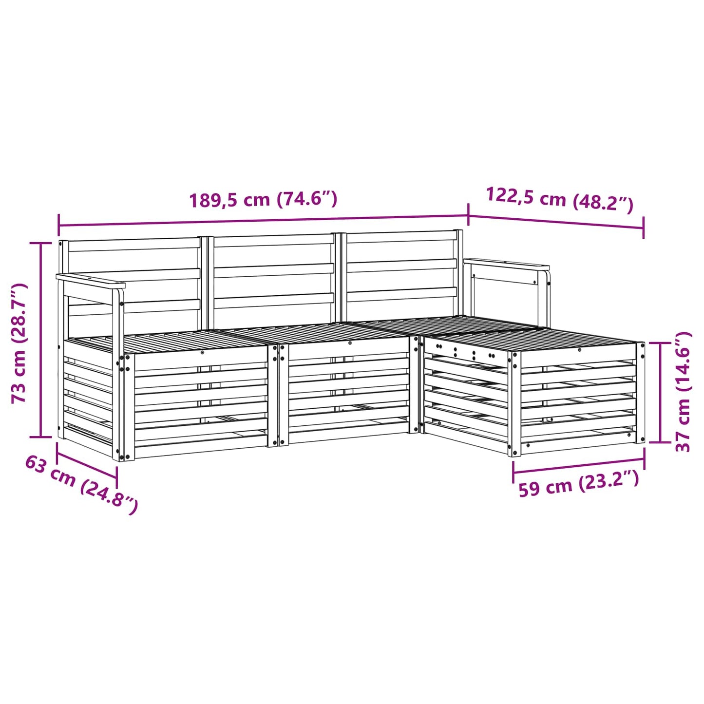 vidaXL Outdoor Sofa Set 4 pcs White 189.5 x 122.5 x 73 cm