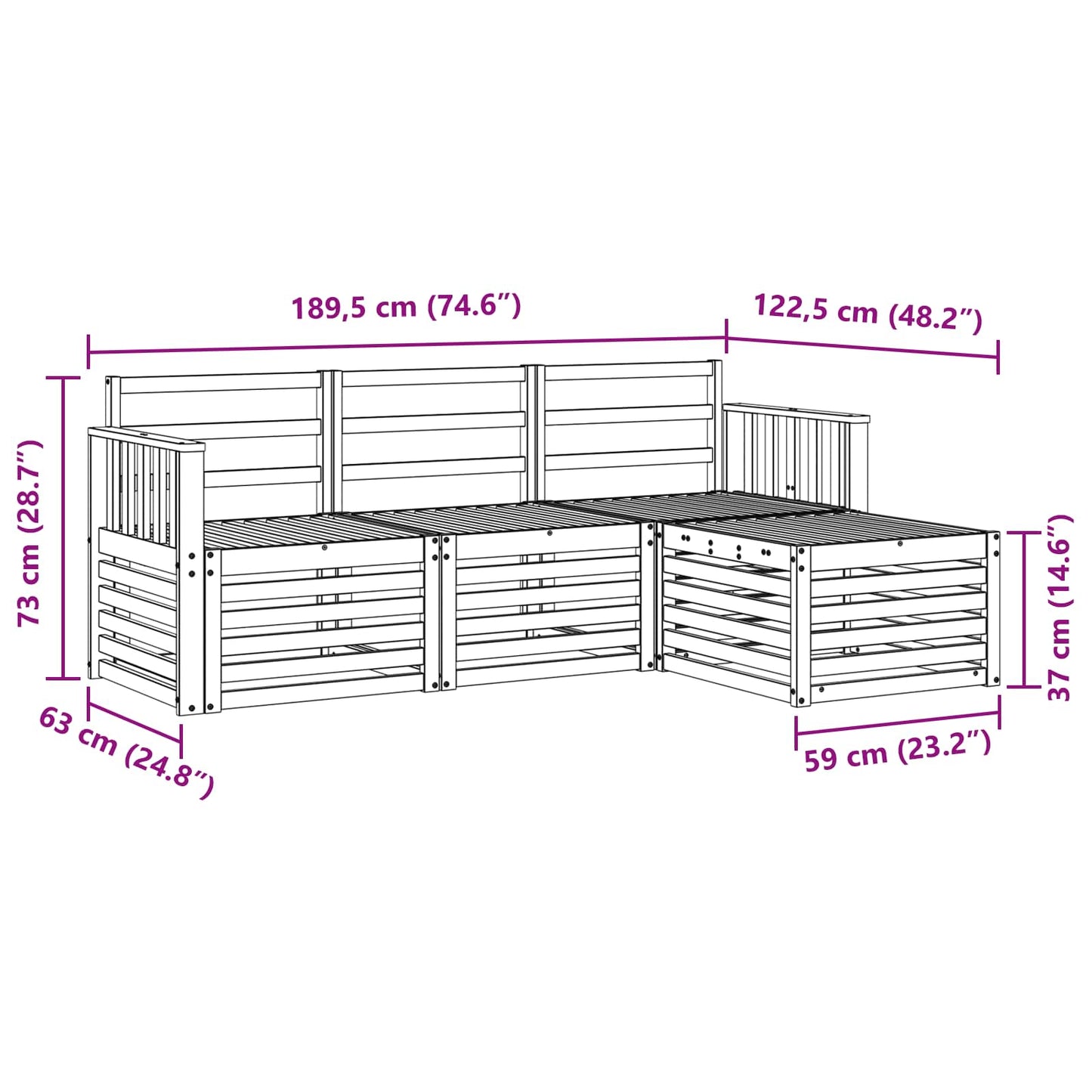 vidaXL Outdoor Sofa Set 4 pcs White 189.5 x 122.5 x 73 cm