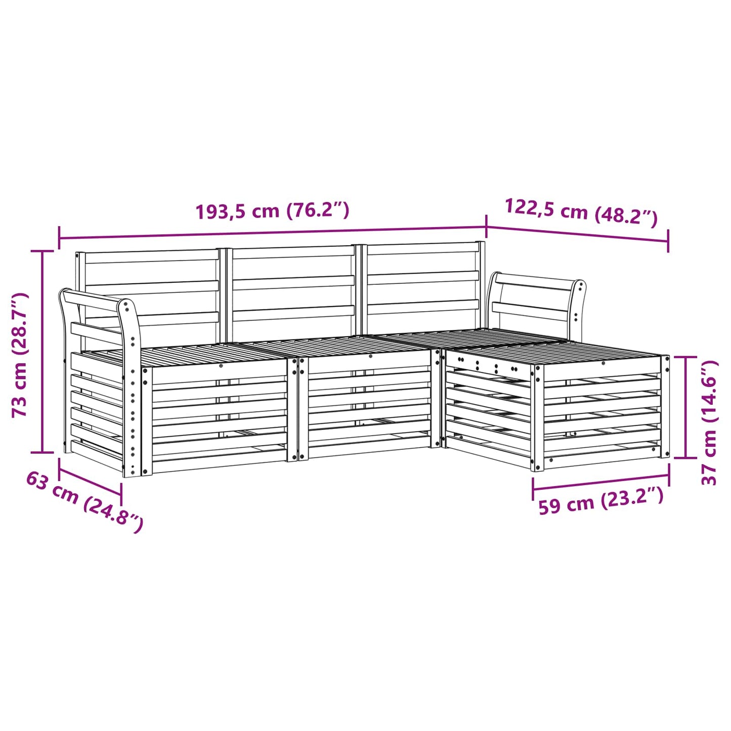 vidaXL Outdoor Sofa Set 4 pcs White 193.5 x 122.5 x 73 cm