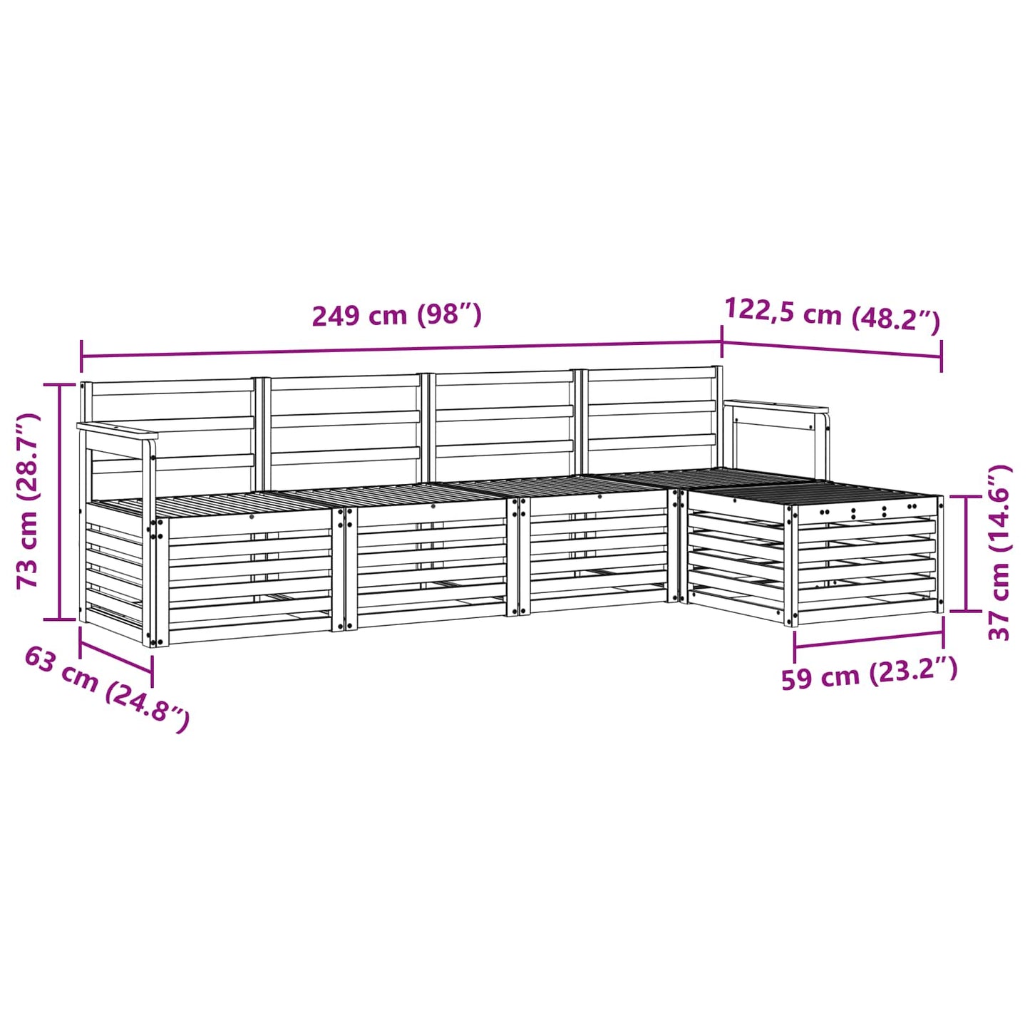 vidaXL Outdoor Sofa Set 5 pcs White 249 x 122.5 x 73 cm