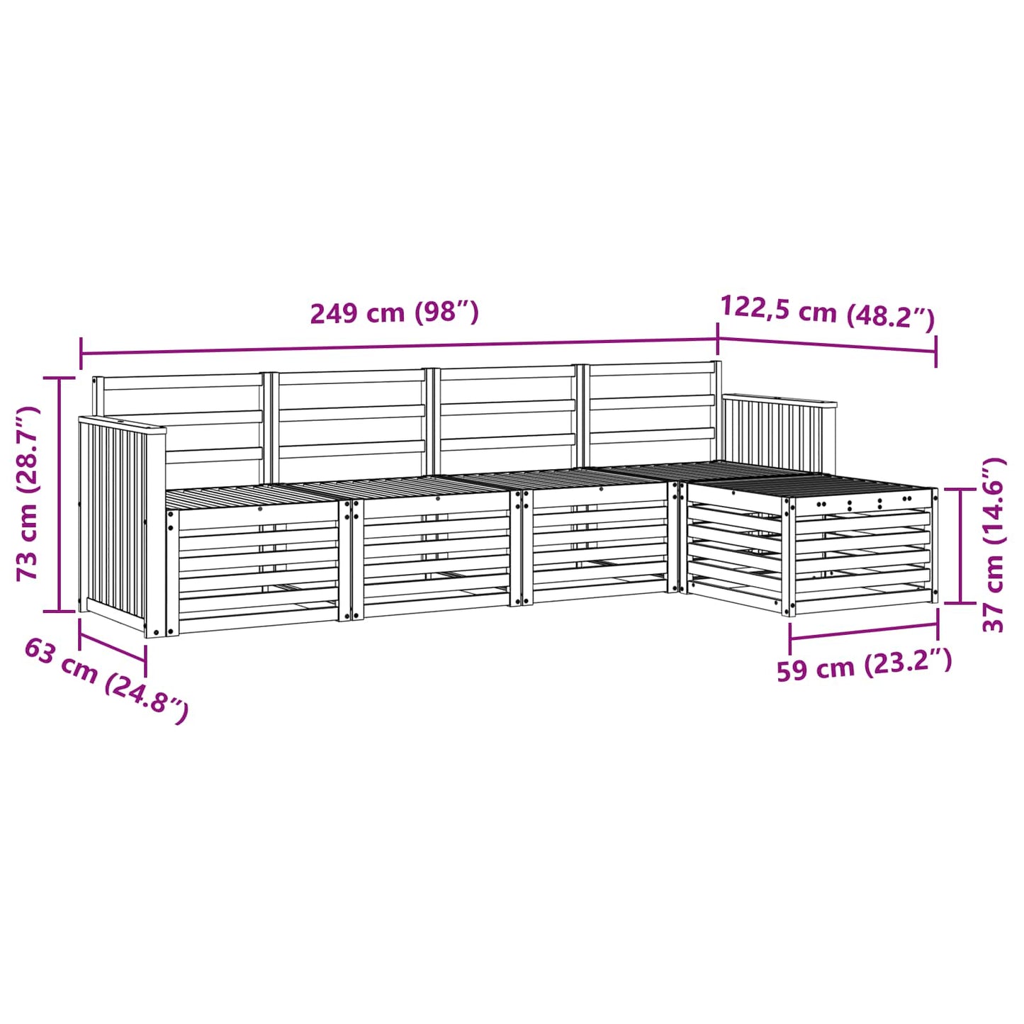 vidaXL Outdoor Sofa Set 5 pcs White 249 x 122.5 x 73 cm