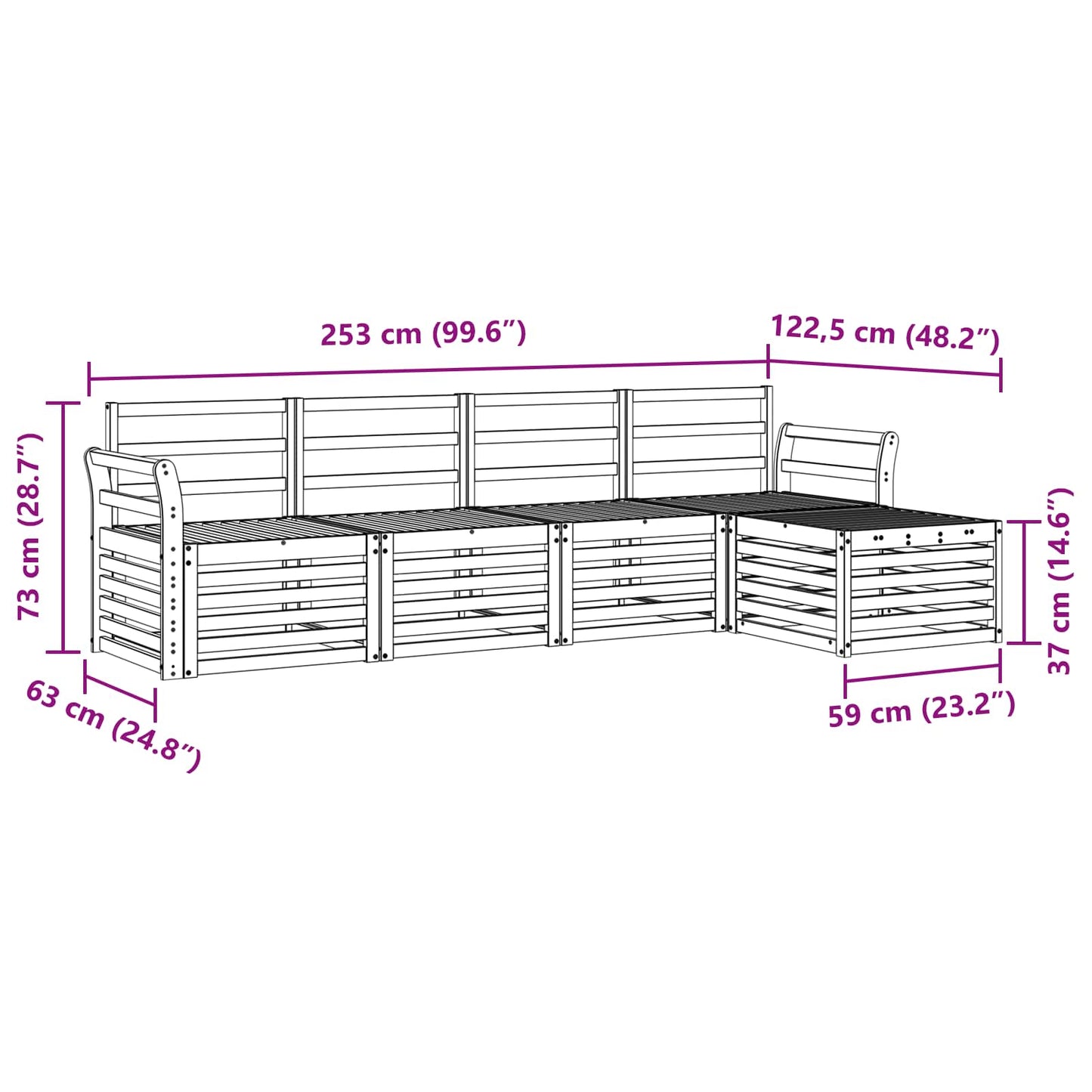 vidaXL Outdoor Sofa Set 5 pcs White 253 x 122.5 x 73 cm