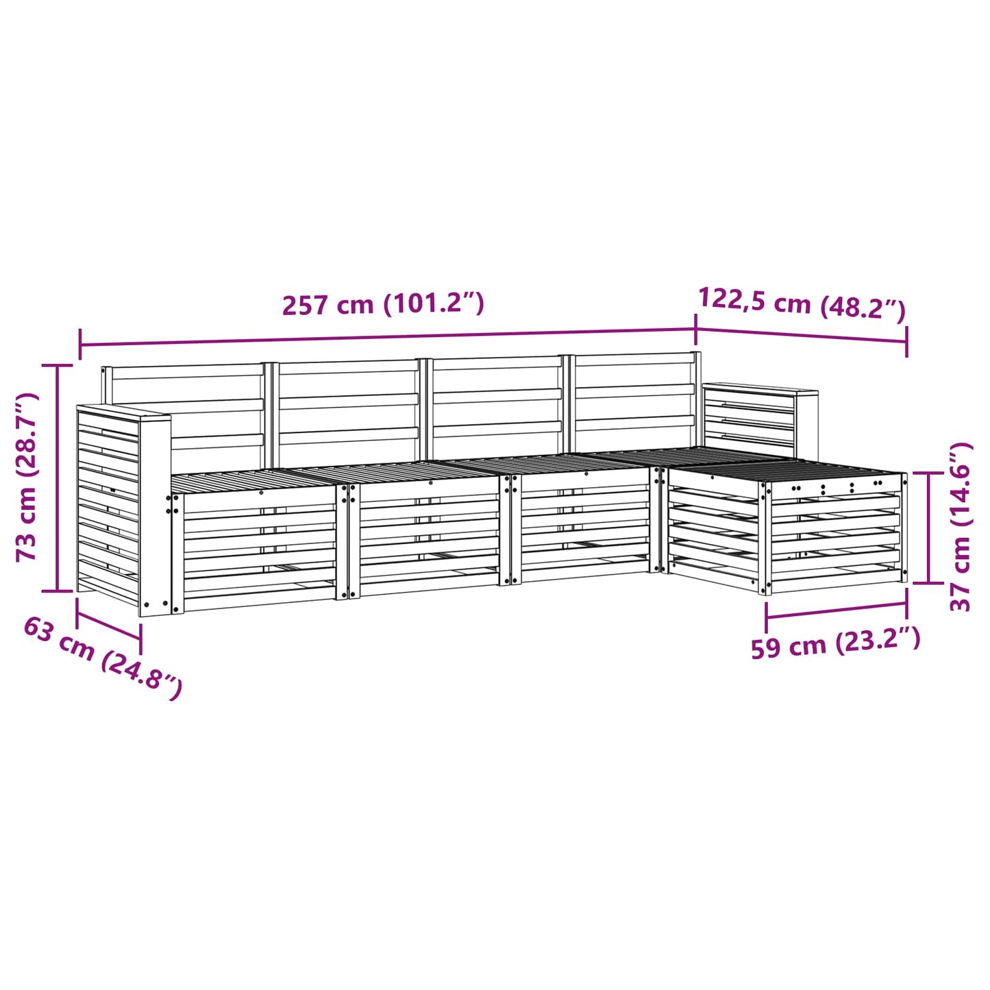 vidaXL Outdoor Sofa Set 5 pcs White 257 x 122.5 x 73 cm