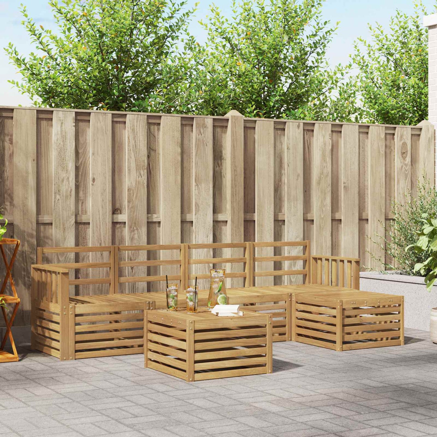 vidaXL Outdoor Sofa Set 6 pcs White 59 x 59 x 37 cm Solid Acacia Wood