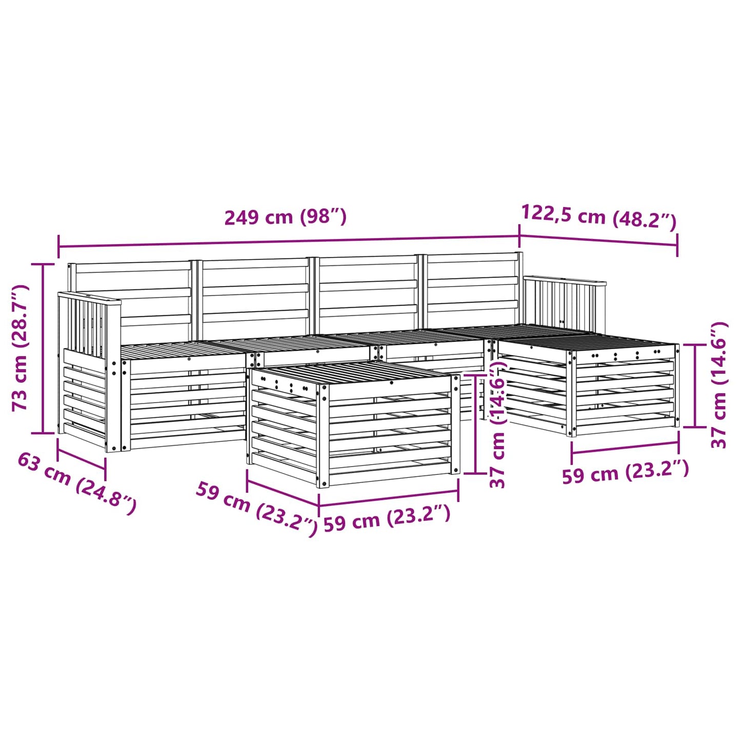 vidaXL Outdoor Sofa Set 6 pcs White 59 x 59 x 37 cm Solid Acacia Wood