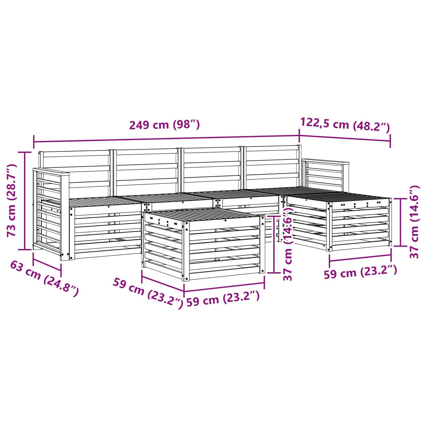 vidaXL Outdoor Sofa Set 6 pcs White Solid Acacia Wood