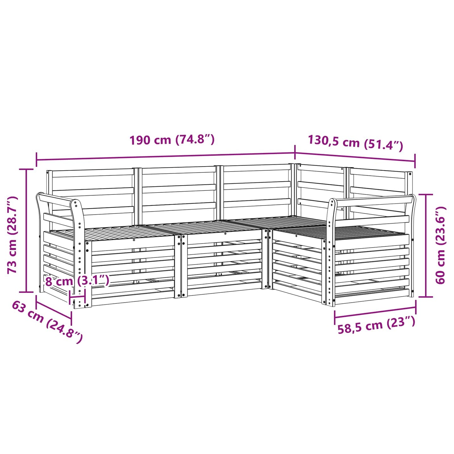 vidaXL Sofa Sets 4 pcs White 190 x 130.5 x 73 cm Solid Acacia Wood