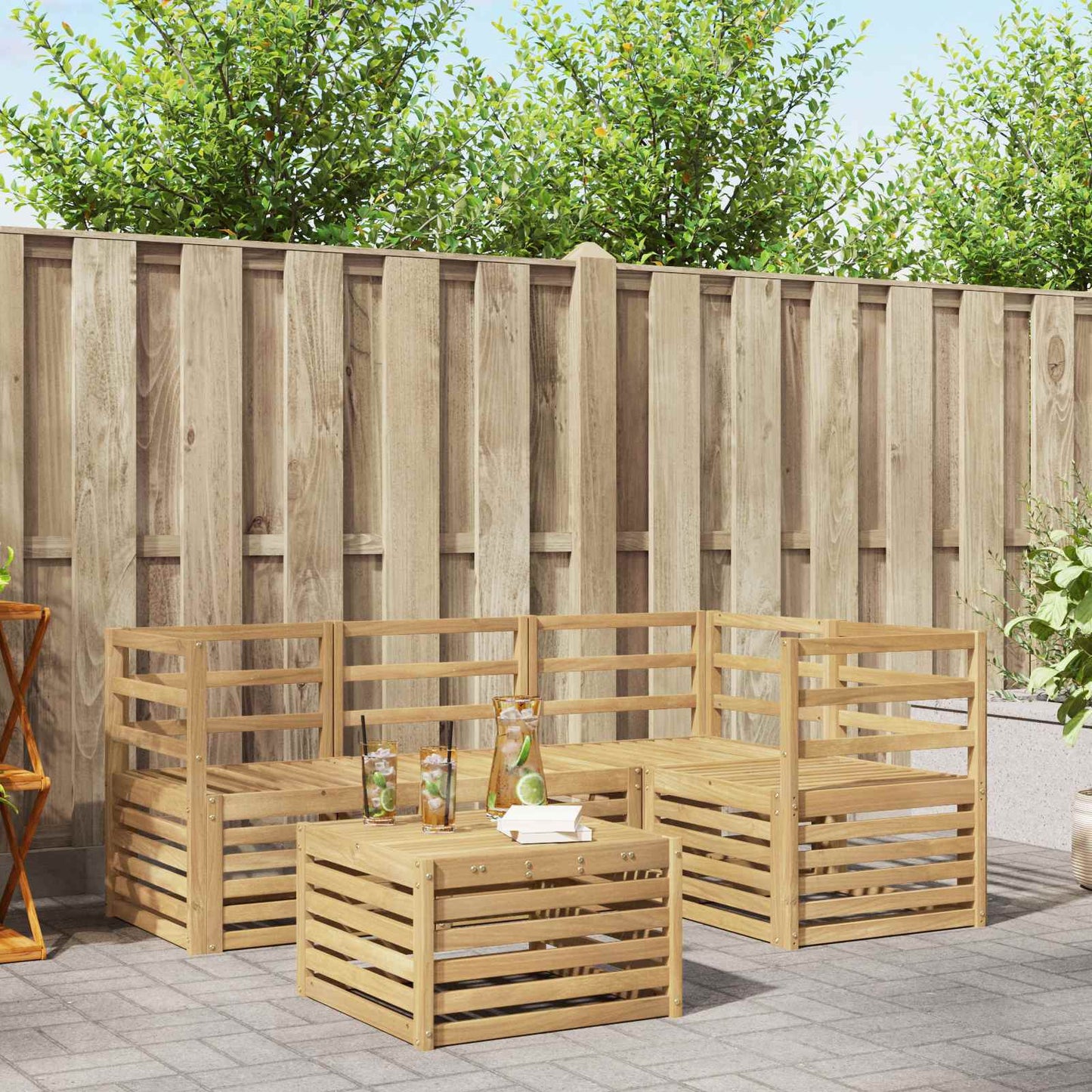 vidaXL Outdoor Sofa Set 5 pcs White 59 x 59 x 37 cm Solid Acacia Wood