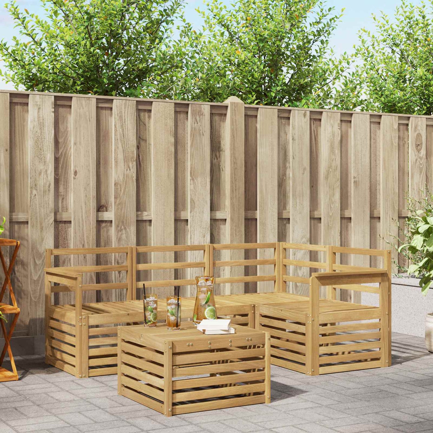 vidaXL Outdoor Sofa Set 5 pcs White 59 x 59 x 37 cm Solid Acacia Wood