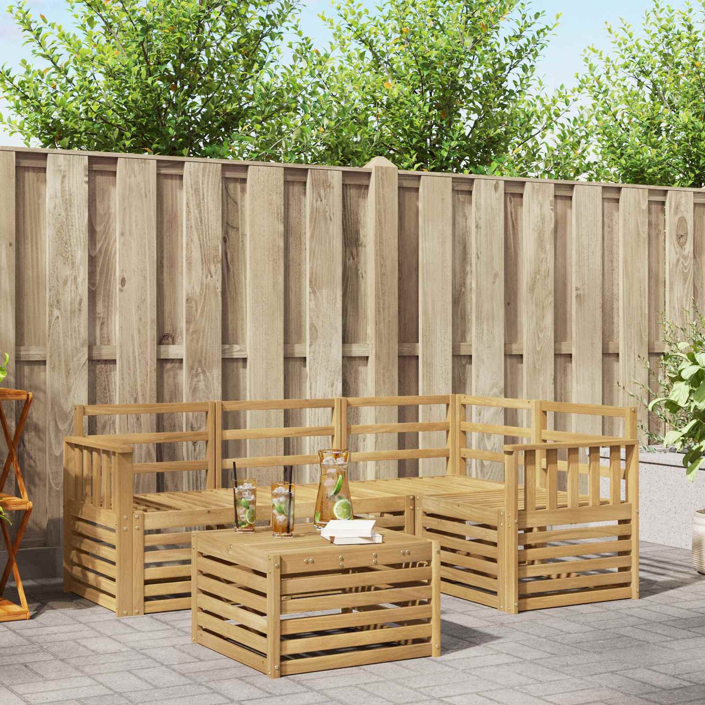 vidaXL Outdoor Sofa Set 5 pcs White 59 x 59 x 37 cm Solid Acacia Wood