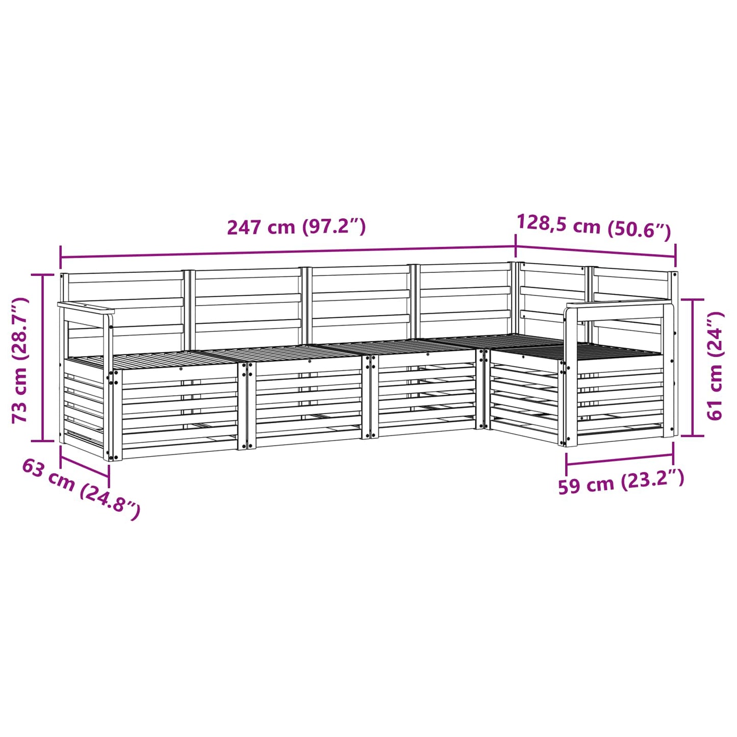 vidaXL Outdoor Sofa Set 5 pcs White 247 x 128.5 x 73 cm
