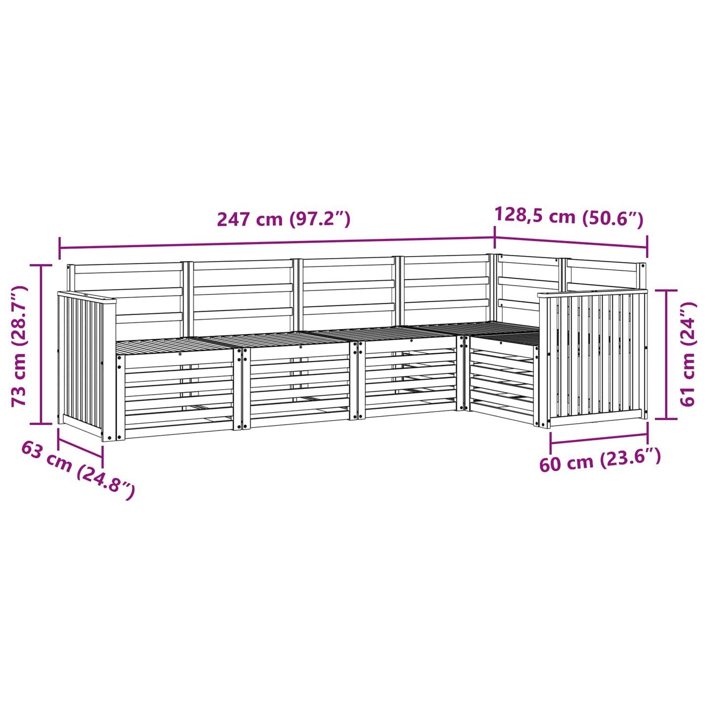 vidaXL Outdoor Sofa Set 5 pcs White 247 x 128.5 x 73 cm