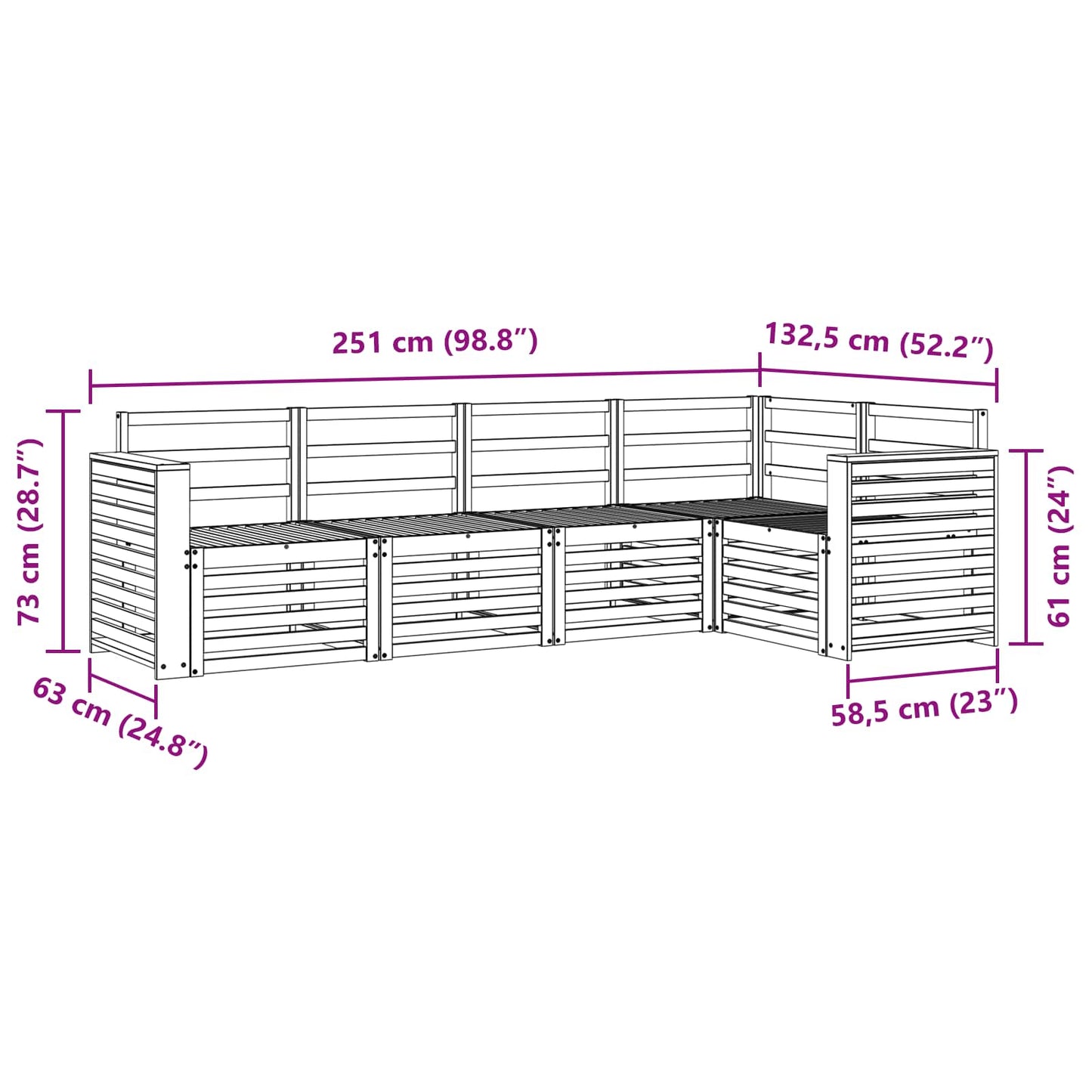 vidaXL Outdoor Sofa Set 5 pcs White 251 x 132.5 x 73 cm