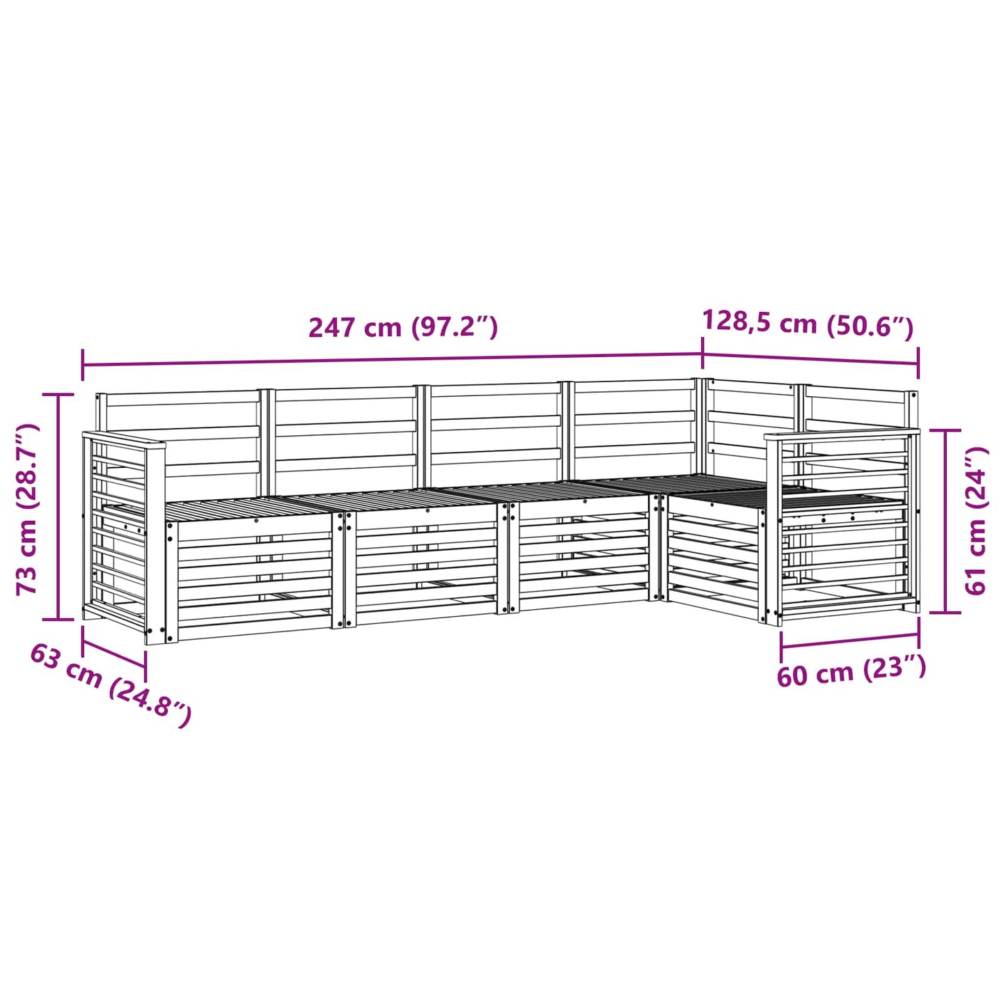 vidaXL Outdoor Sofa Set 5 pcs White 247 x 128.5 x 73 cm