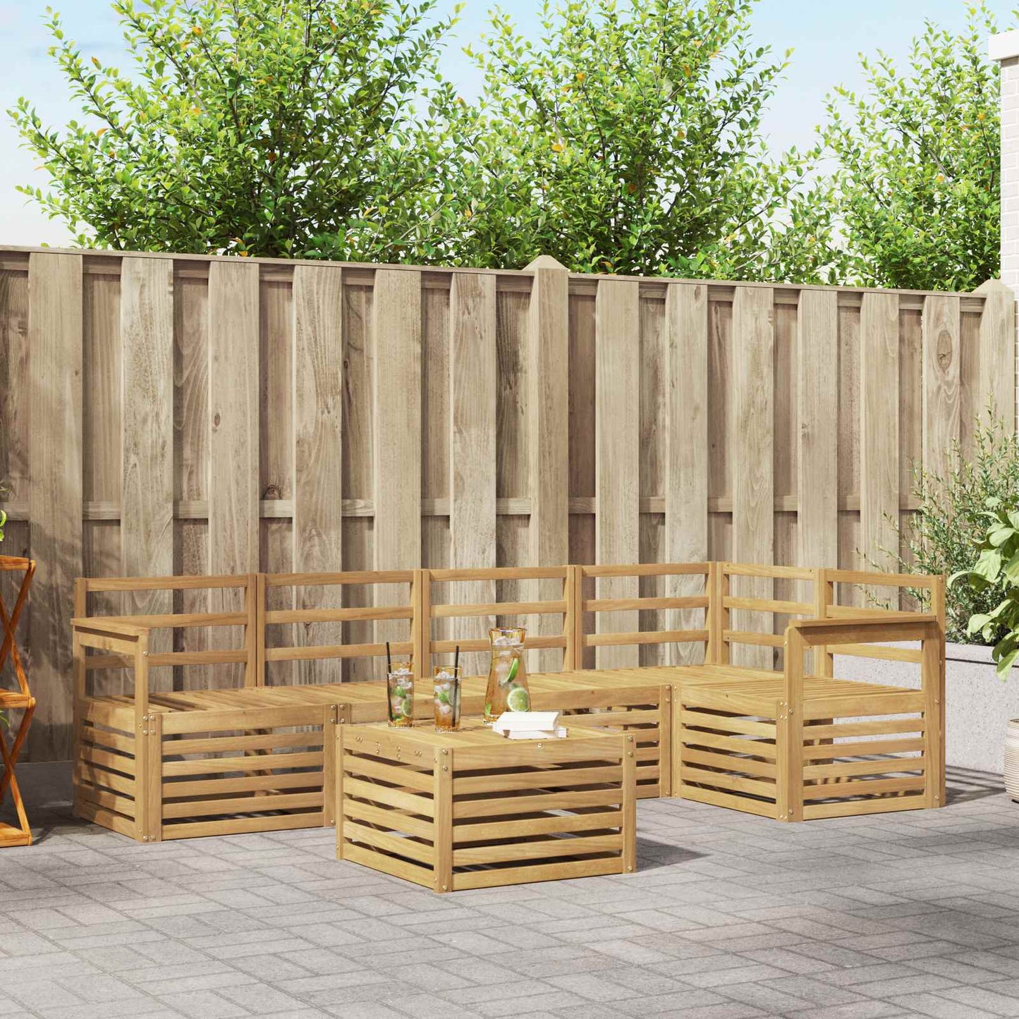 vidaXL Outdoor Sofa Set 6 pcs White 59 x 59 x 37 cm Solid Acacia Wood