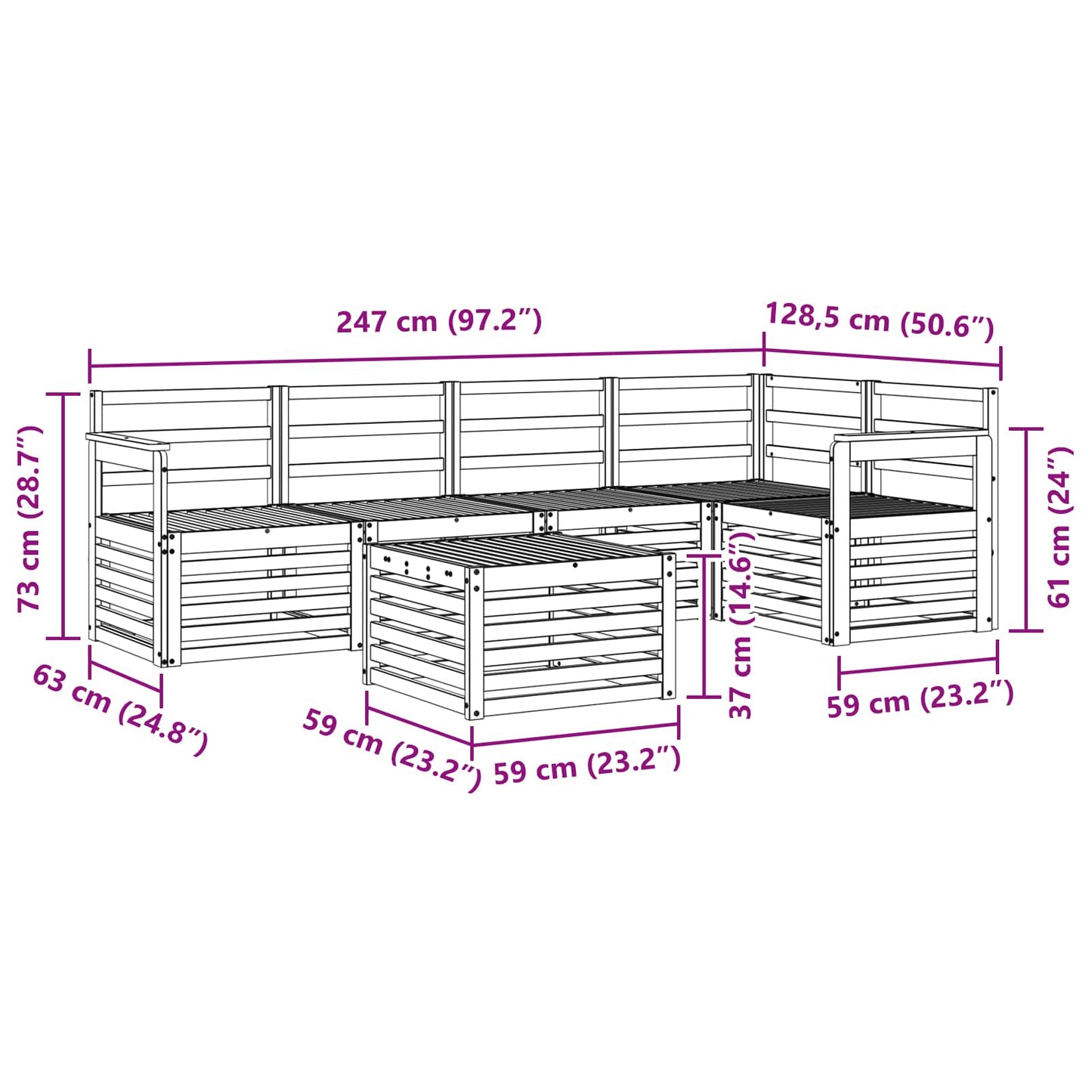 vidaXL Outdoor Sofa Set 6 pcs White 59 x 59 x 37 cm Solid Acacia Wood