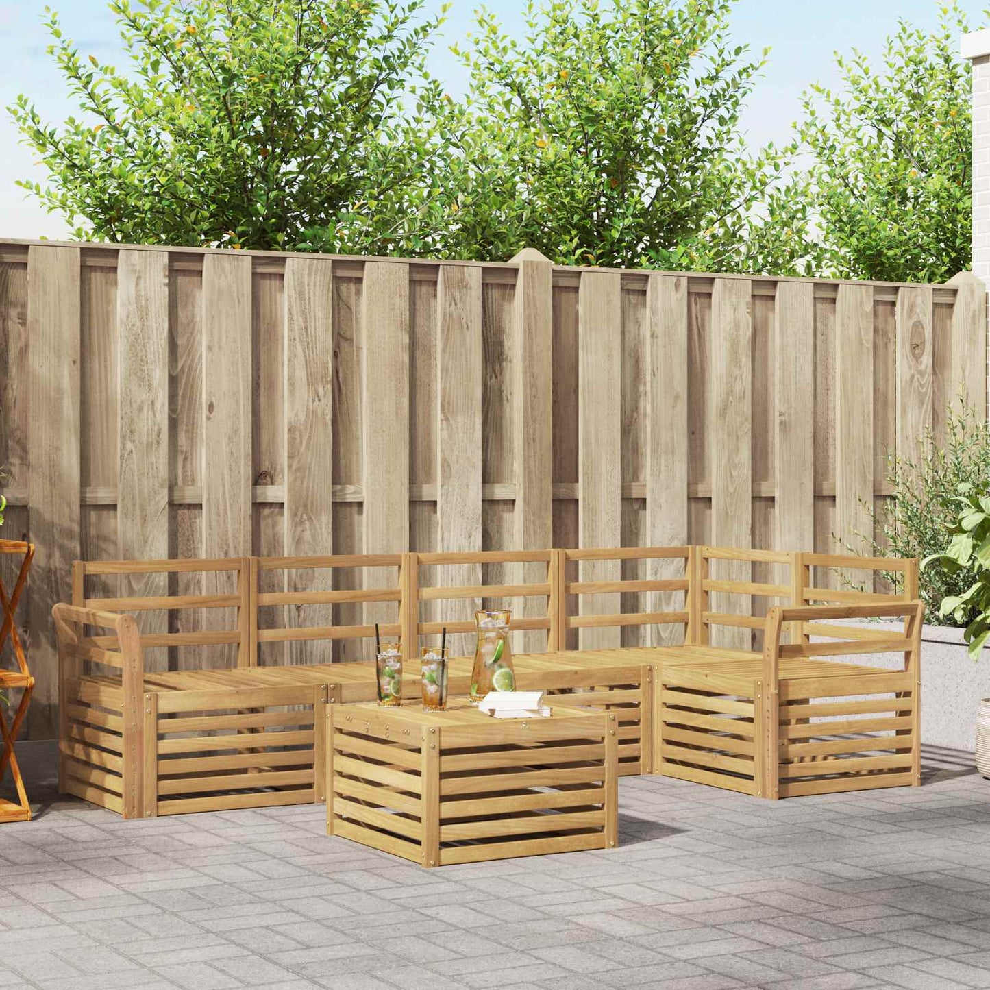 vidaXL Outdoor Sofa Set 6 pcs White 59 x 59 x 37 cm Solid Acacia Wood
