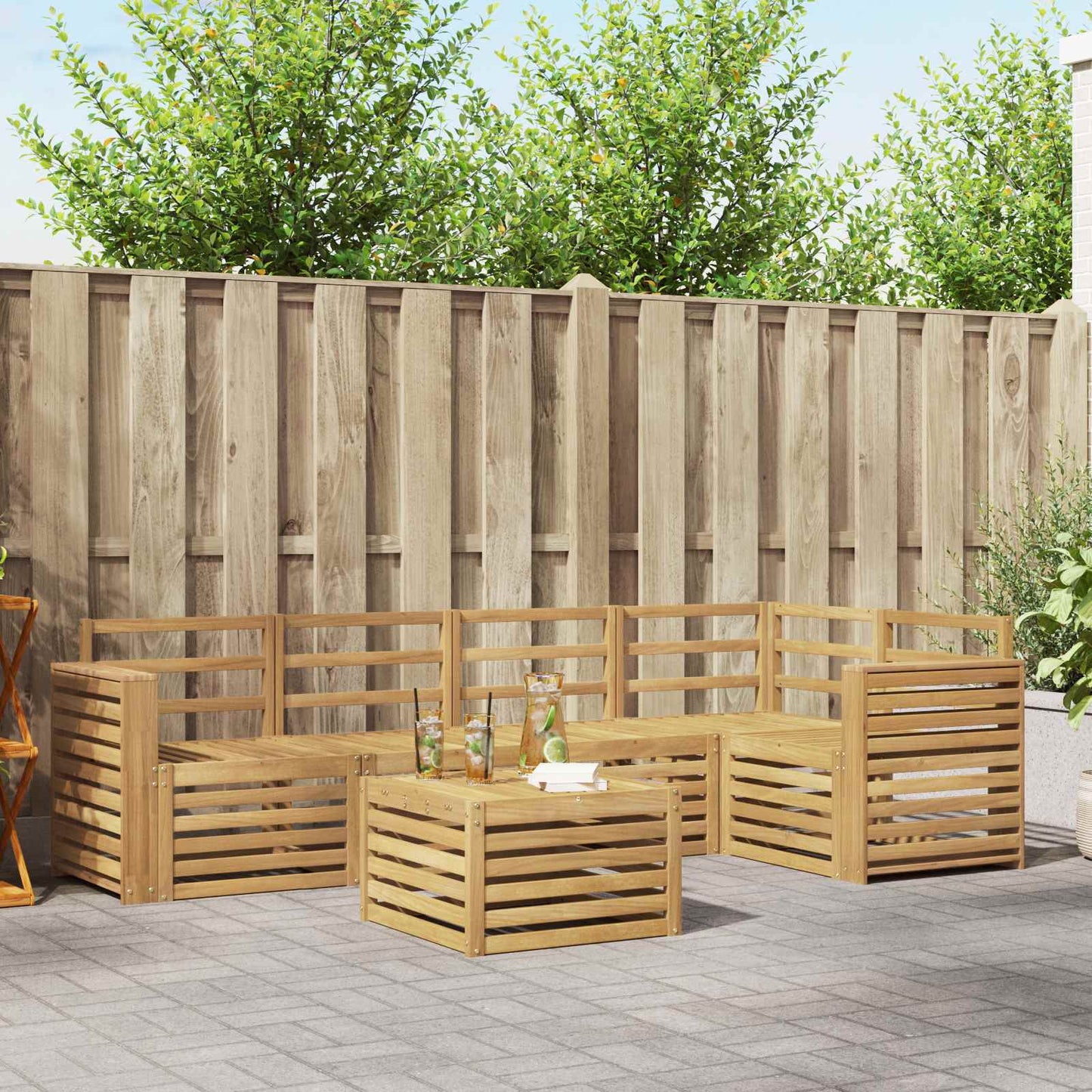 vidaXL Outdoor Sofa Set 6 pcs White 59 x 59 x 37 cm Solid Acacia Wood