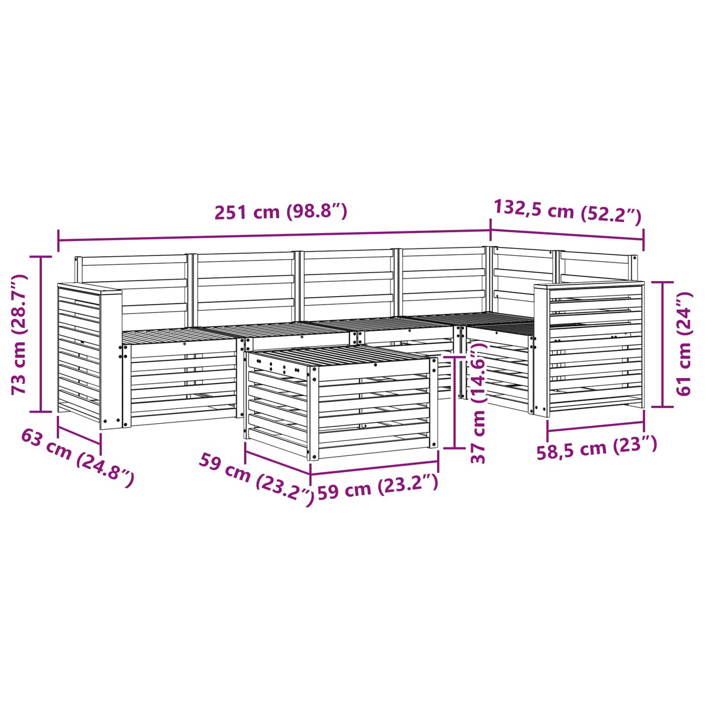 vidaXL Outdoor Sofa Set 6 pcs White 59 x 59 x 37 cm Solid Acacia Wood
