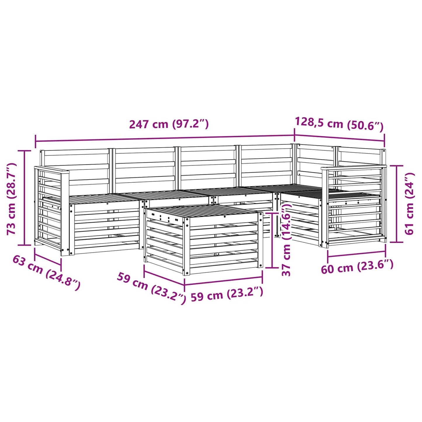 vidaXL Outdoor Sofa Set 6 pcs White 59 x 59 x 37 cm Solid Acacia Wood