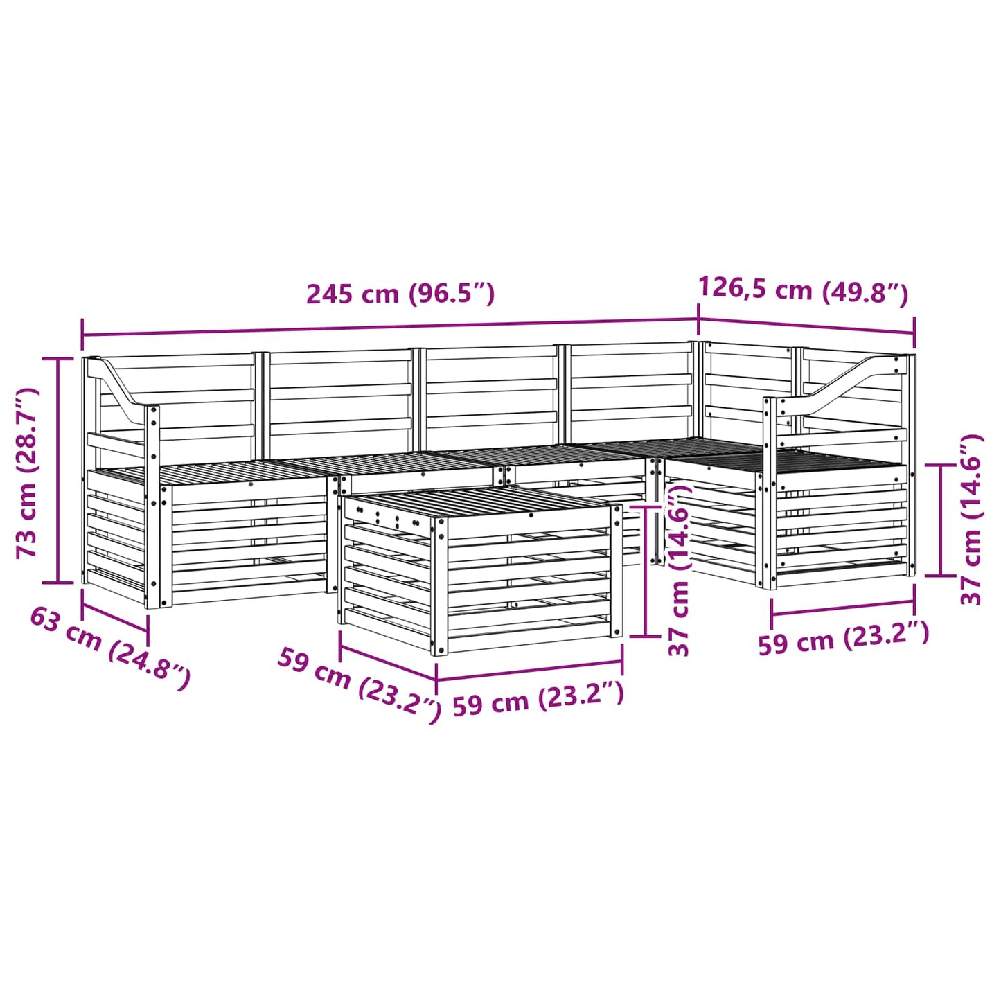 vidaXL Outdoor Sofa Set 6 pcs White 59 x 59 x 37 cm Solid Acacia Wood