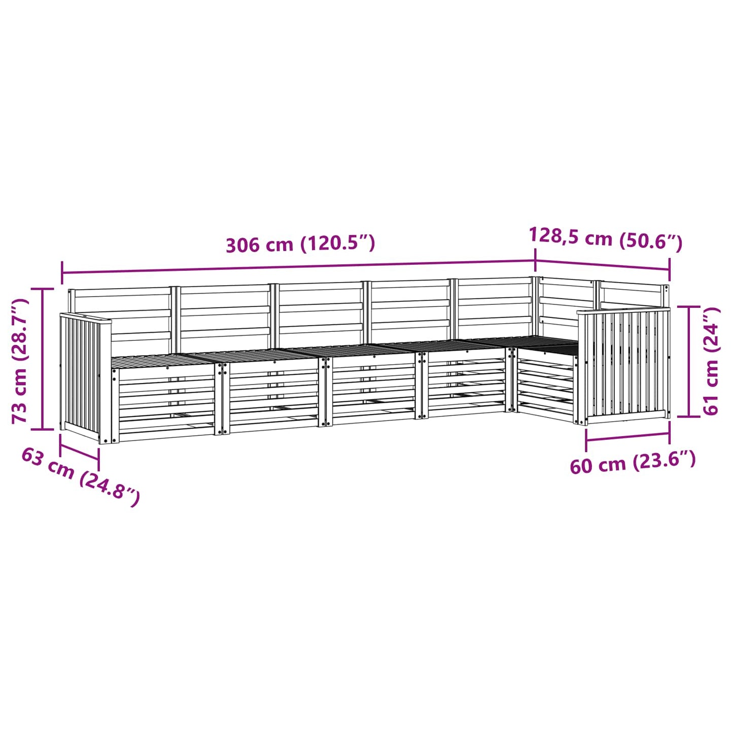 vidaXL Outdoor Sofa Set 6 pcs White 306 x 128.5 x 73 cm