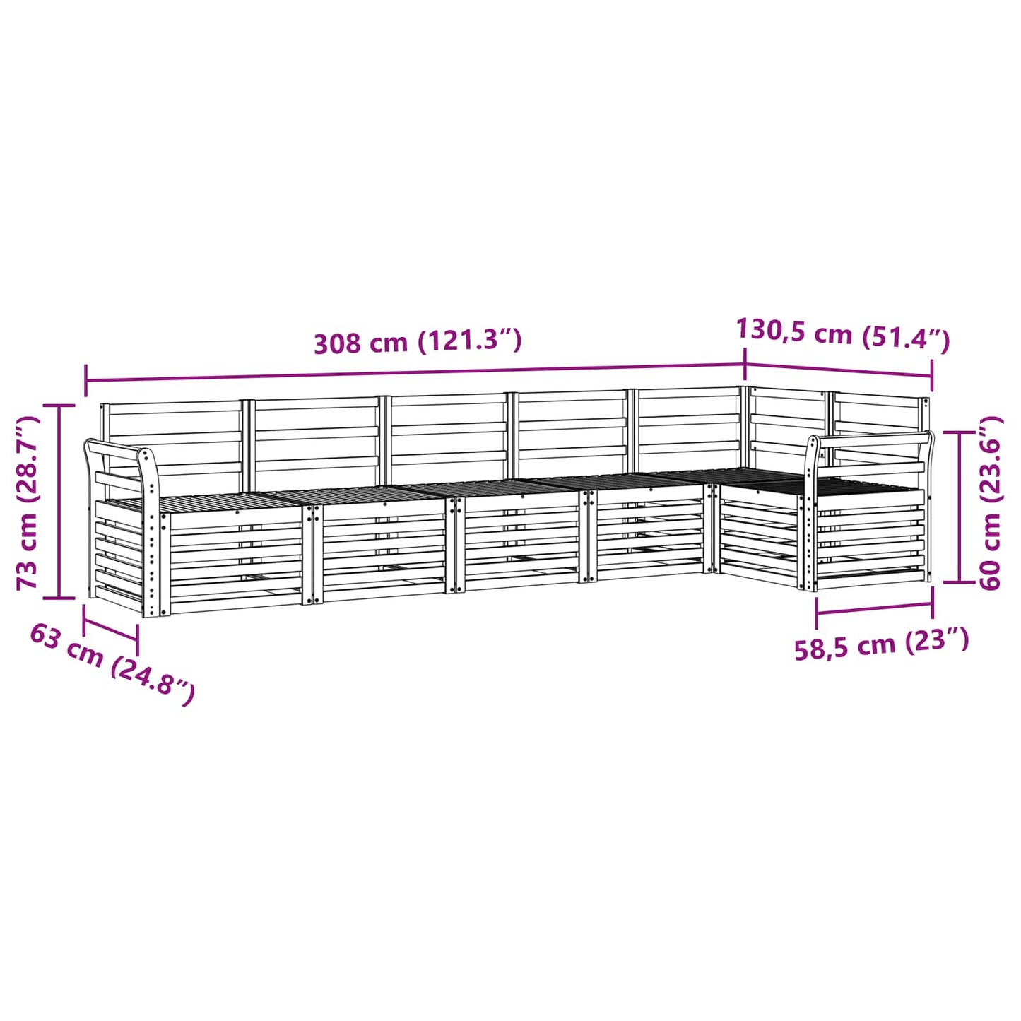 vidaXL Outdoor Sofa Set 6 pcs White 308 x 130.5 x 73 cm