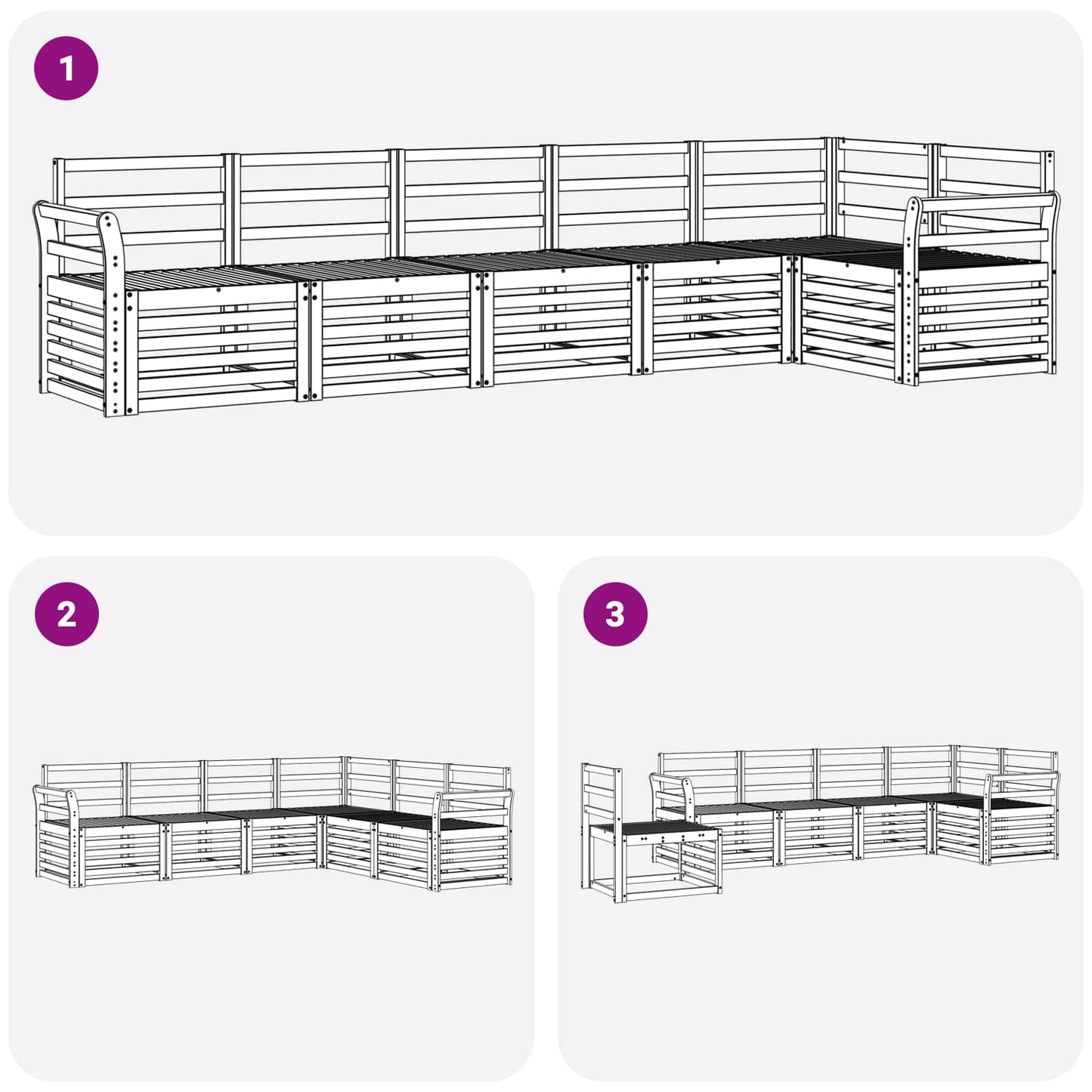 vidaXL Outdoor Sofa Set 6 pcs White 308 x 130.5 x 73 cm