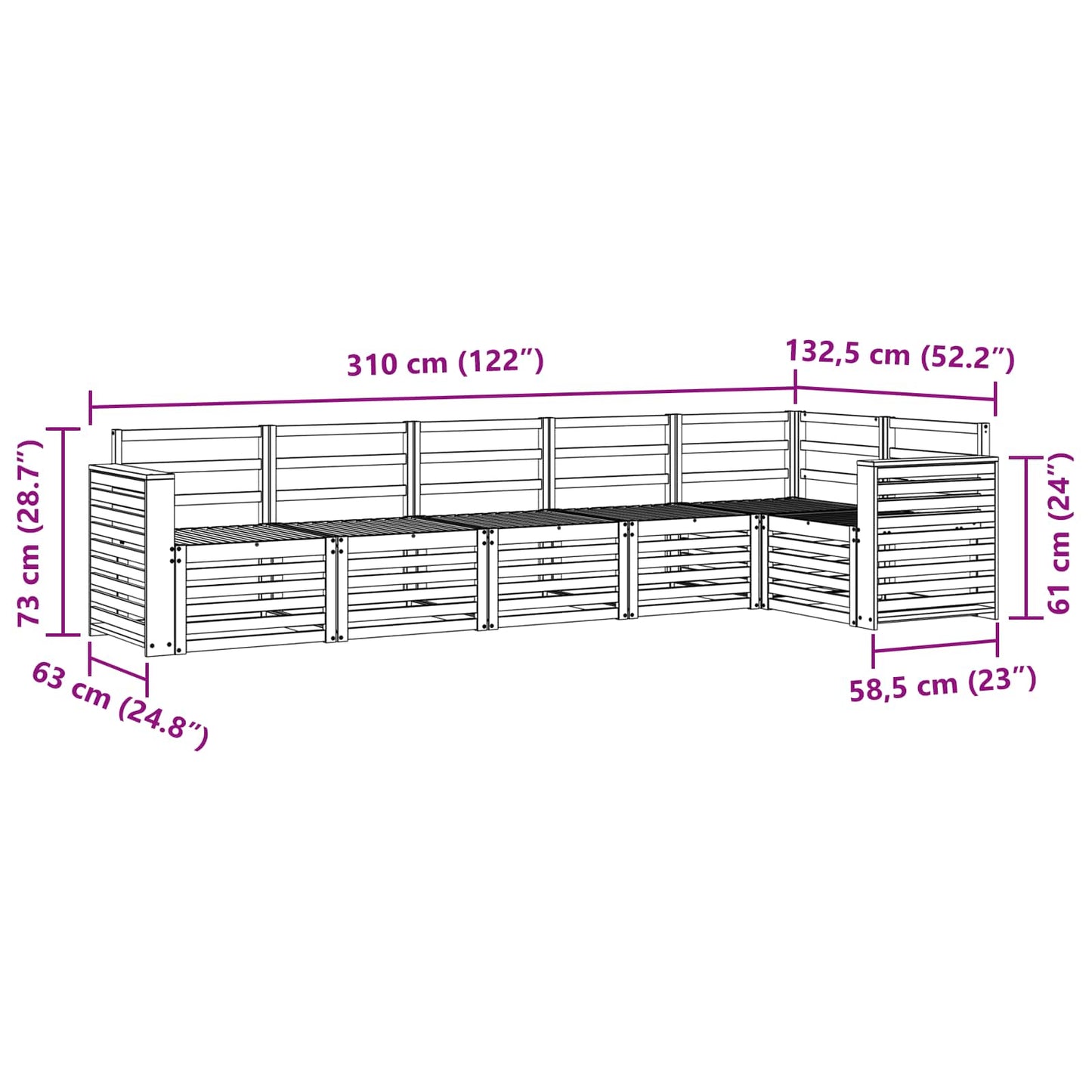 vidaXL Outdoor Sofa Set 6 pcs White 310 x 132.5 x 73 cm
