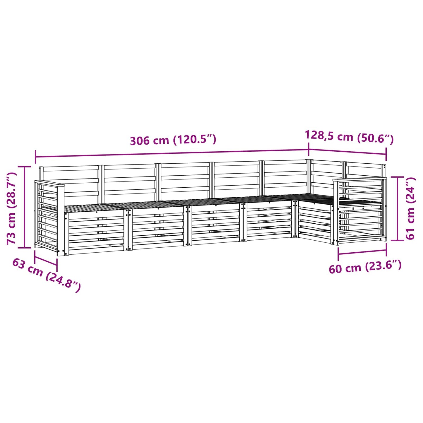 vidaXL Outdoor Sofa Set 6 pcs White 306 x 128.5 x 73 cm