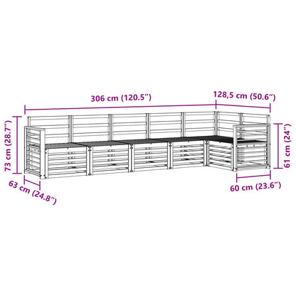 vidaXL Outdoor Sofa Set 6 pcs White 306 x 128.5 x 73 cm