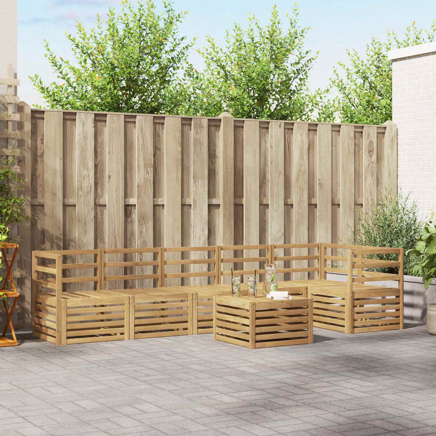 vidaXL Outdoor Sofa Set 7 pcs White 59 x 59 x 37 cm Solid Acacia Wood
