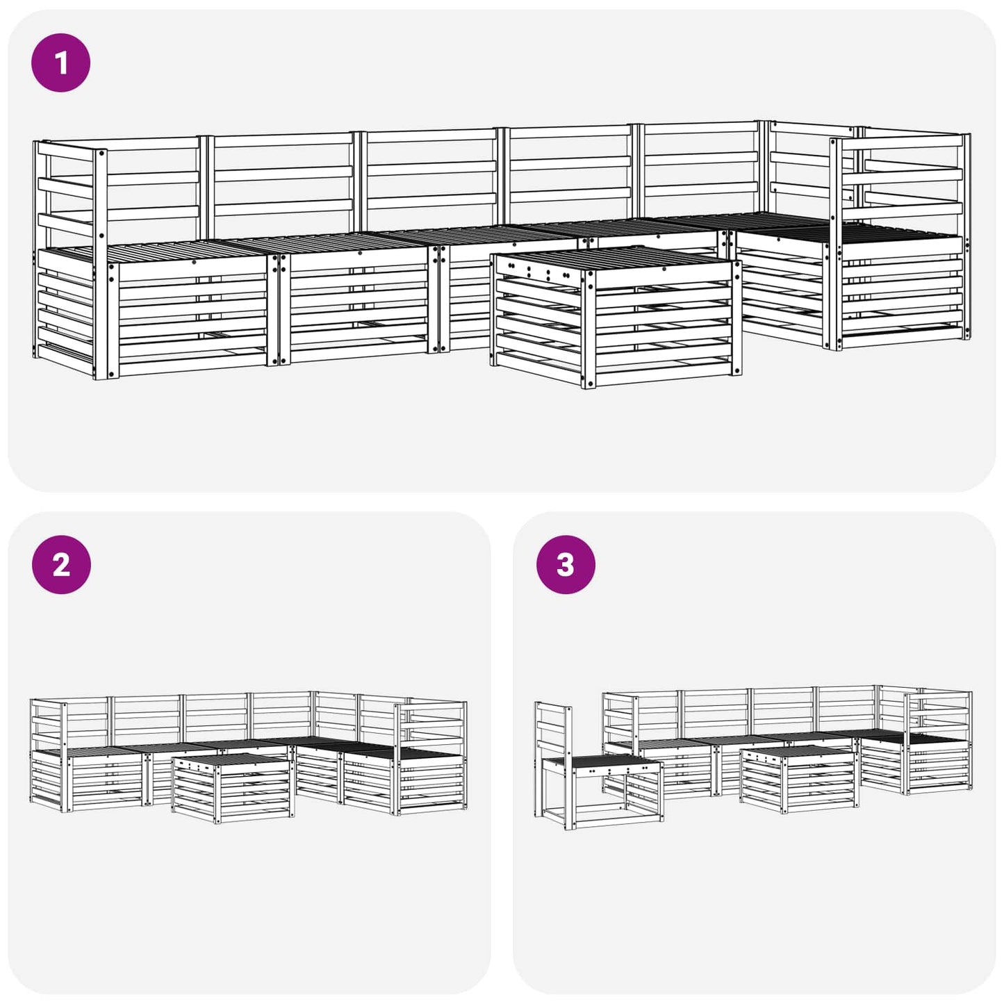 vidaXL Outdoor Sofa Set 7 pcs White 59 x 59 x 37 cm Solid Acacia Wood