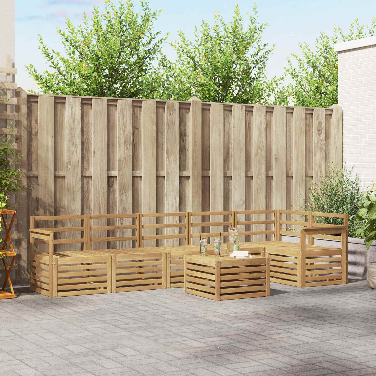 vidaXL Outdoor Sofa Set 7 pcs White 59 x 59 x 37 cm Solid Acacia Wood